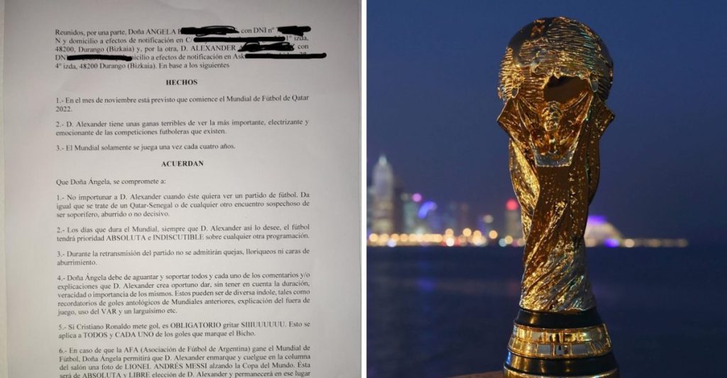 O homem fez uma esposa assinar um contrato para que não o 'incomodasse' na Copa do Mundo