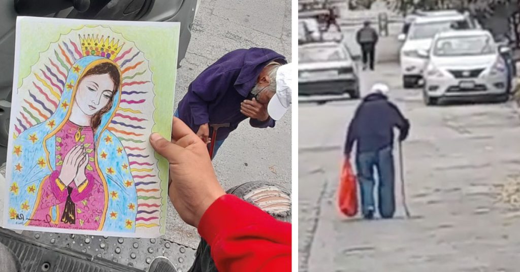 Um avô vende desenhos para poder comprar leite para os netos